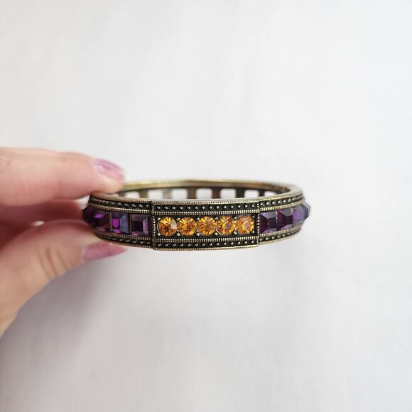 Heidi Daus Bangle Bracelet Hinge Old Gold Purple Cognac Crystal Age Of elegance - Picture 3 of 12
